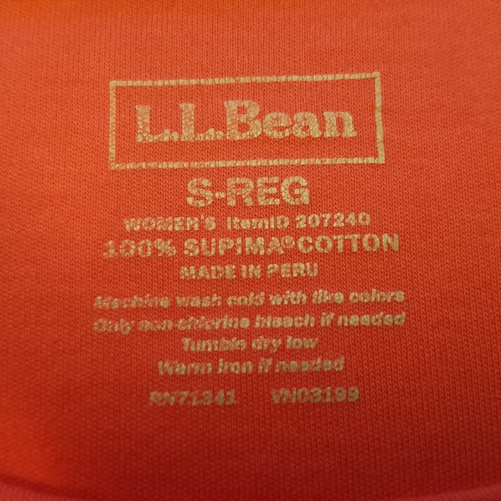 L.L. Bean Peach Pima Cotton Tee, Long-Sleeve Crewneck - Picture 2 of 5
